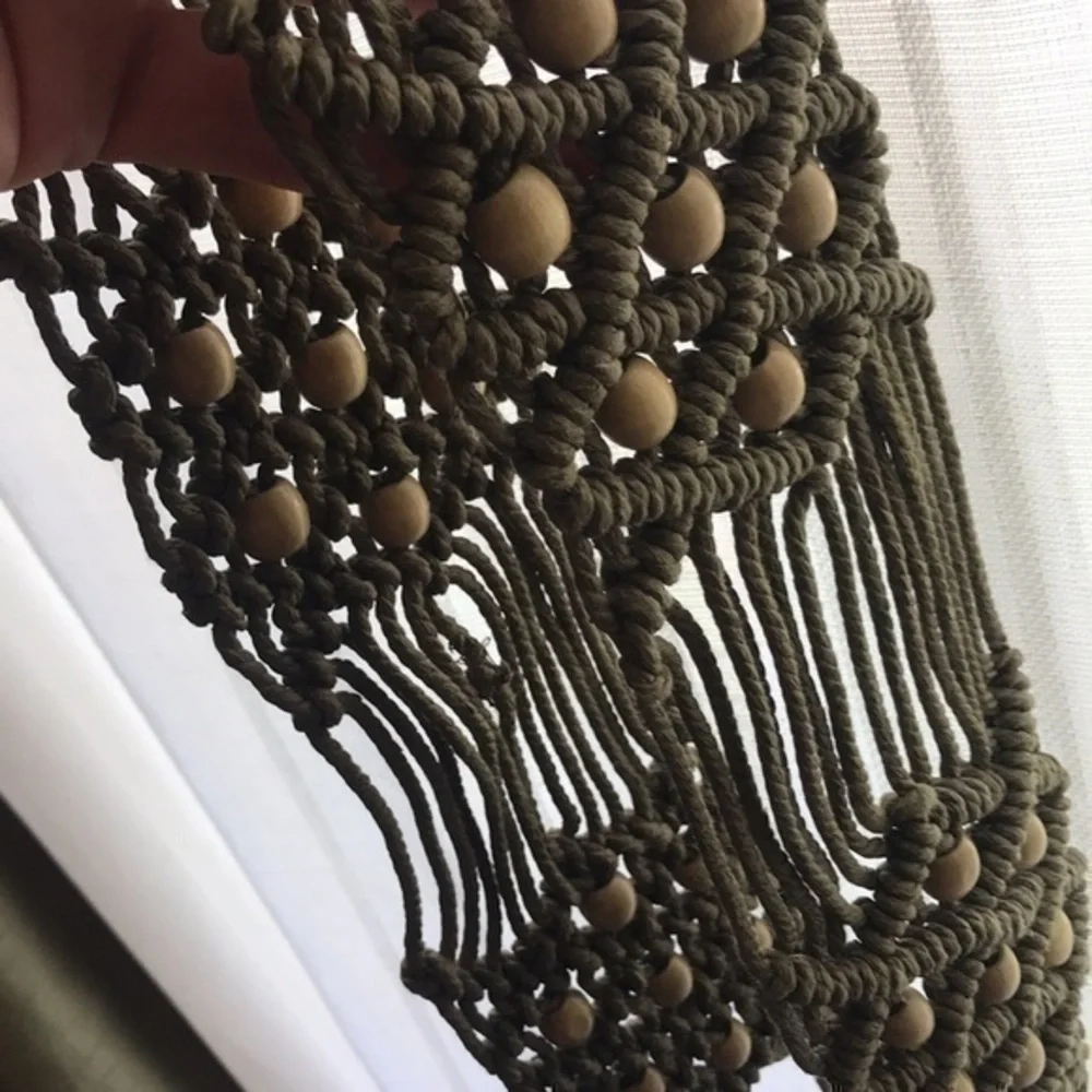 Macrame Belt with Wood Beads Boho Hand Length 63 inches